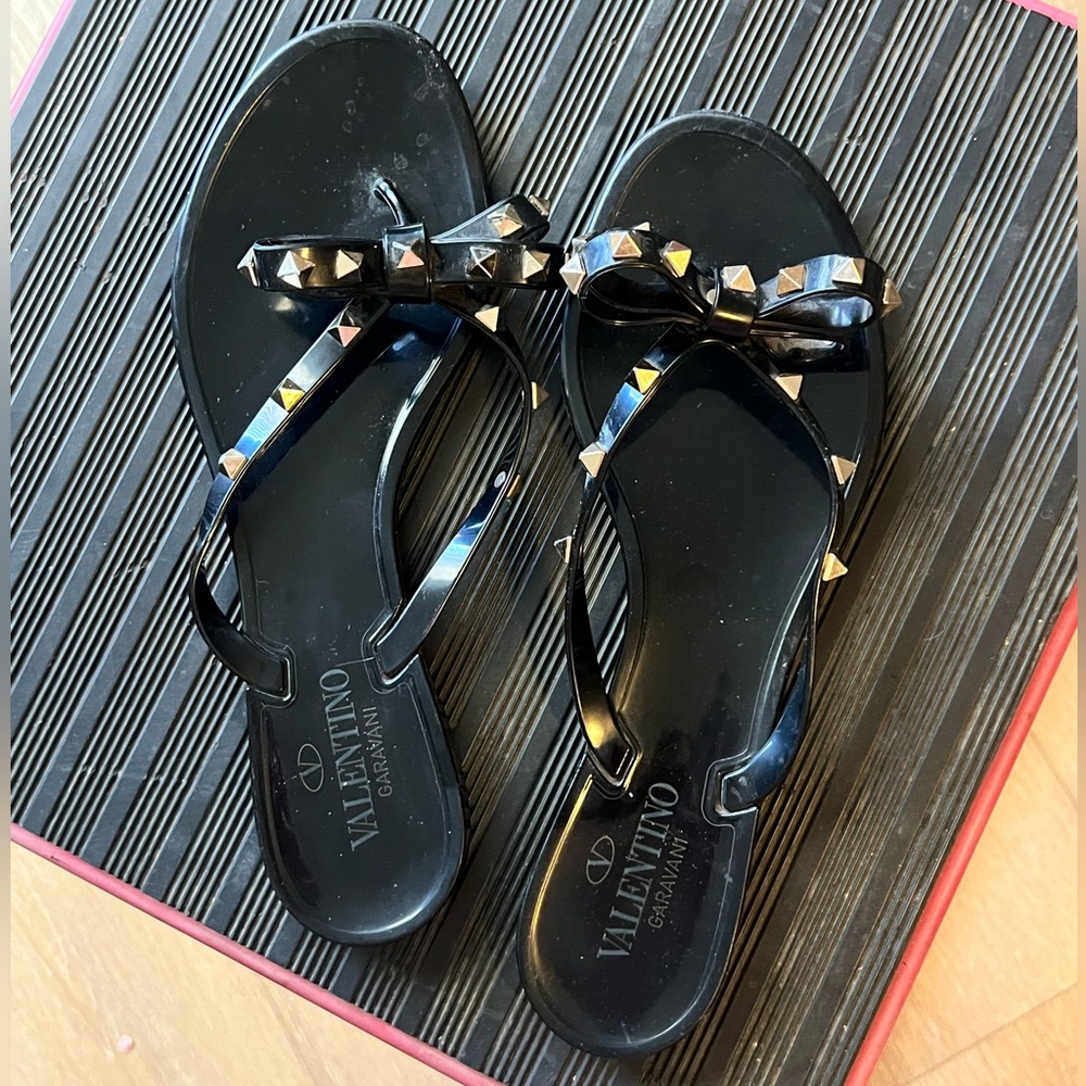 Valentino Garavani Black Sandals with gold studs